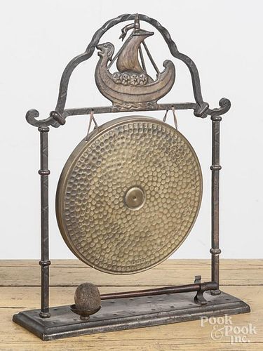 Oriental brass table gong, 20th c., 16'' h.