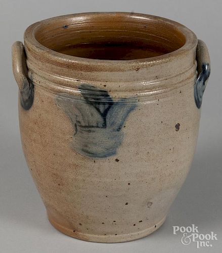 American stoneware crock, 19th c., probably New Jersey, with cobalt decoration, 8 1/4'' h.