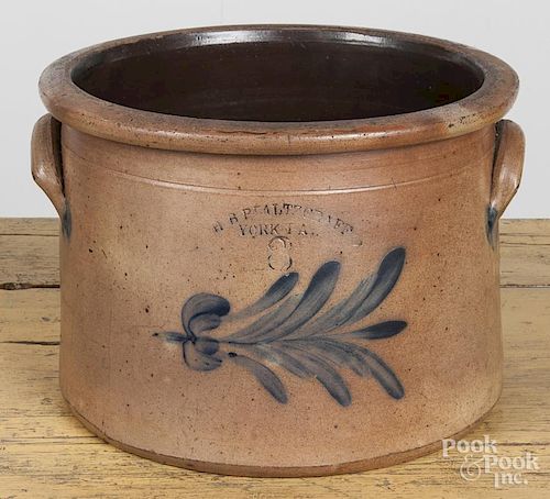Pennsylvania three-gallon stoneware crock, 19th c., impressed H. B. Pfaltzgraff York PA