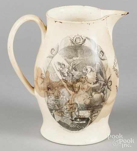 Liverpool Herculaneum pitcher, 19th c., with a spread winged eagle, below a spout and sides