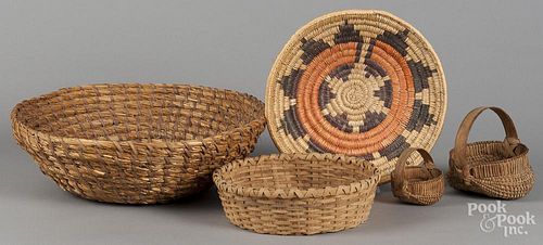 Five assorted baskets, largest - 5 1/2'' h., 17'' w.