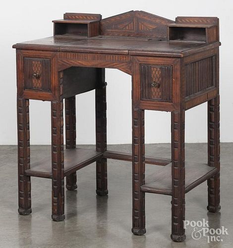 Parquetry writing desk, 19th c., 35'' h., 31 1/2'' w.