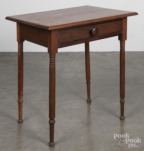 Sheraton walnut and cherry one-drawer work table, 19th c., 29'' h., 27 1/2'' w.