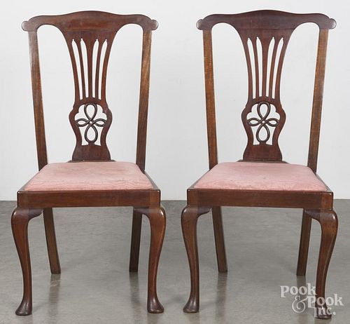 Pair of Queen Anne style mahogany dining chairs, 19th c.