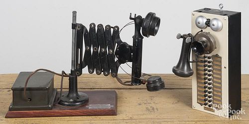 Railroad station dispatch telephone, ca. 1900, 13 3/4'' h., together with a Western Electric intercom