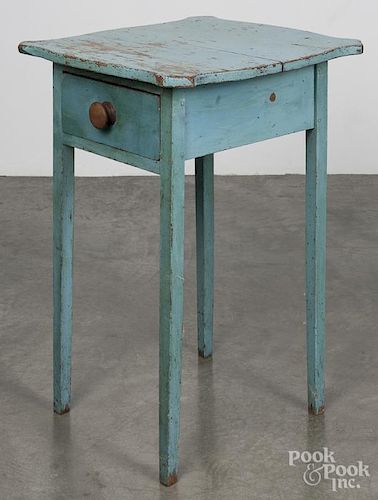 Pennsylvania painted pine one-drawer stand, 19th c., retaining an old blue surface, 28 1/2'' h.