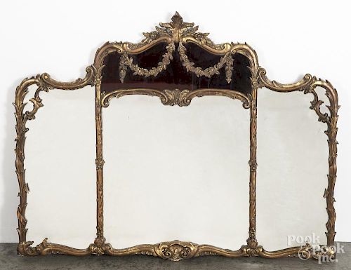 Large gold gilt gessoed mirror, 19th c., 46'' x 60''.