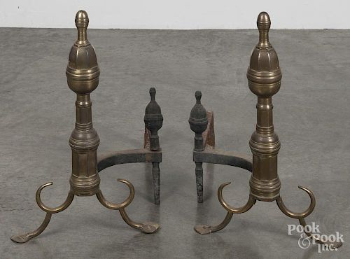 Pair of federal brass andirons, 19th c., 23'' h.