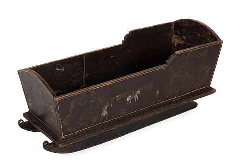 AMERICAN PAINT-DECORATED CHILD'S CRADLE / SLED