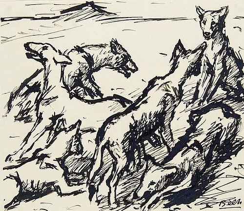 Beeh, Ren￩
Wolfsrudel/Starrender Wolf. 2 Zeichnung