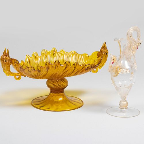 Venetian Glass Compote and Ewer