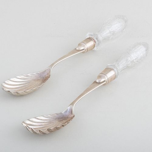 Pair of Asprey Silver and Glass Servers