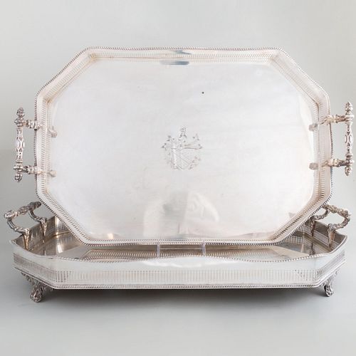 Pair of Large Silver Plate Galleried Trays