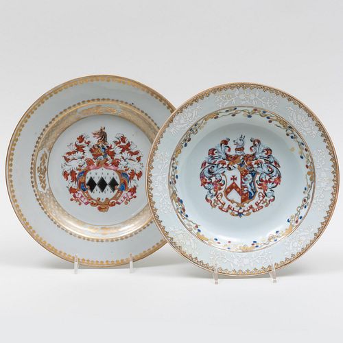Chinese Export Porcelain Armorial Soup Plate and Another Plate