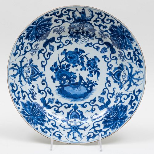 Chinese Export Blue and White Porcelain Charger with Arms of Joseph Pelgrans
