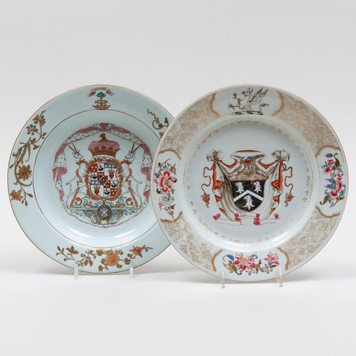 Chinese Export Porcelain Soup Plate with Arms of Robertson and a Soup Plate with the Arms of Hamilton Quartering Douglas