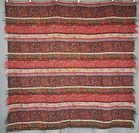 Antique 19th c. Wool Striped Paisley Shawl