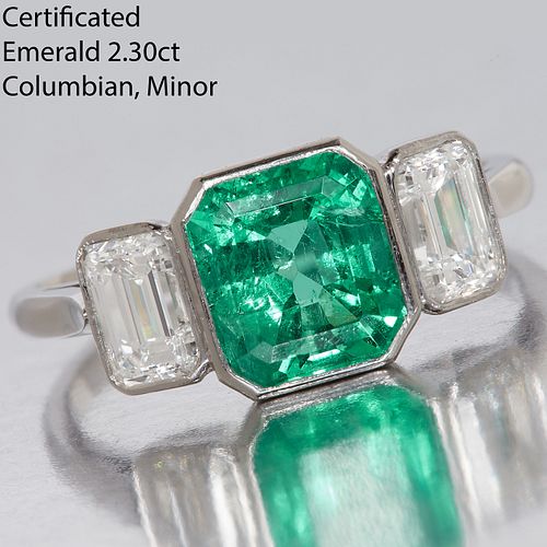 CERTIFICATED COLOMBIAN EMERALD AND DIAMOND RING