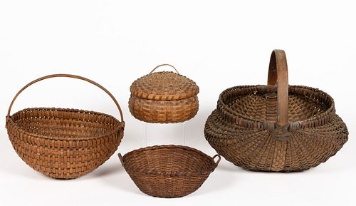 ASSORTED SOUTHERN WOVEN-SPLINT BASKETS, LOT OF FOUR