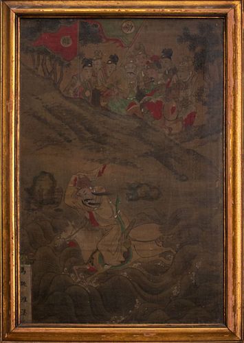 Chinese Painting on Silk with Fleeing Rider