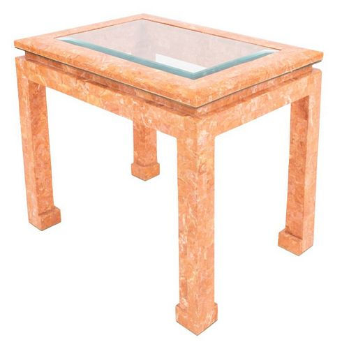 Karl Springer Style Tessellated Pink Marble Table