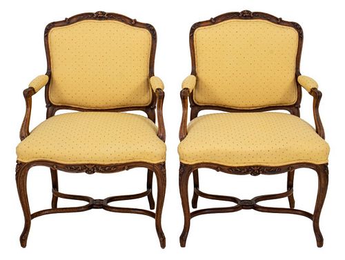 French Louis XV Style Upholstered Oak Armchair, 2