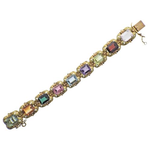 18k Gold Multi Color Gemstone Bracelet