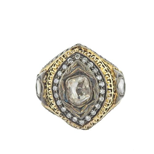 Artisan Rose Cut Diamond Gold Silver Ring