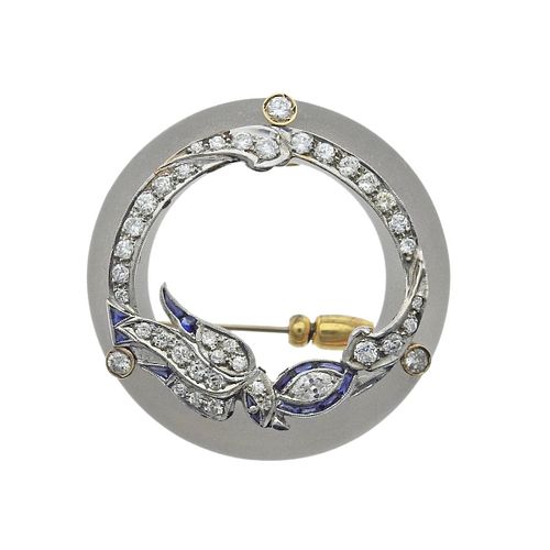 Tambetti 14k Gold Frosted Crystal Diamond Sapphire Brooch
