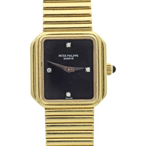 Patek Philippe 18k Gold Diamond Onyx Manual Wind Watch 4429/1