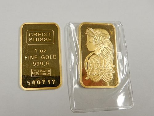 (2) PAMP & Credit Suisse Fine Gold 1 Troy Ounce Bars.