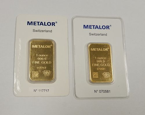 (2) Metalor Fine Gold 1 Troy Oz. Bars.