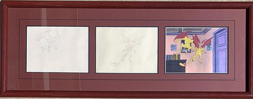 Filmation  Hand painted Cel set "Batwinged Monsters in Room "