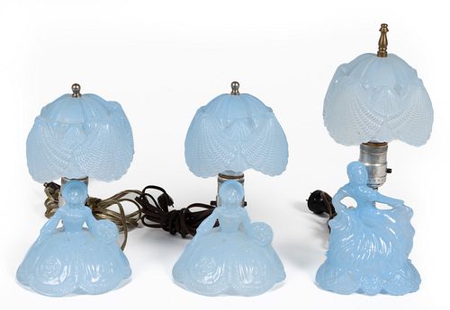 FIGURAL GLASS BEDROOM LAMPS, LOT OF THREE