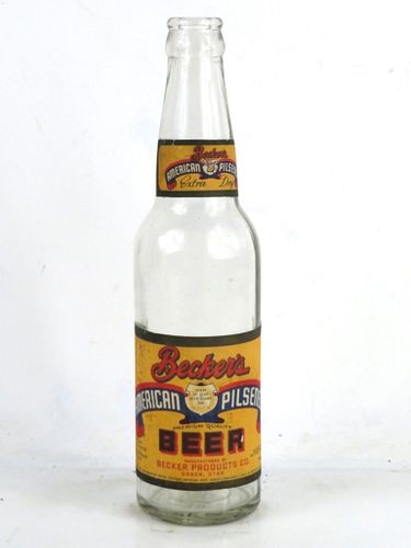 1939 Becker's American Pilsener Beer 12oz Longneck Bottle Ogden Utah