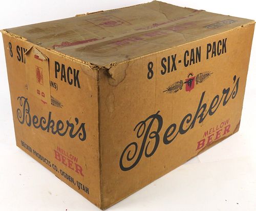 1955 Becker's Mellow Beer Fiberboard Box for 24-36 Bottles Ogden Utah