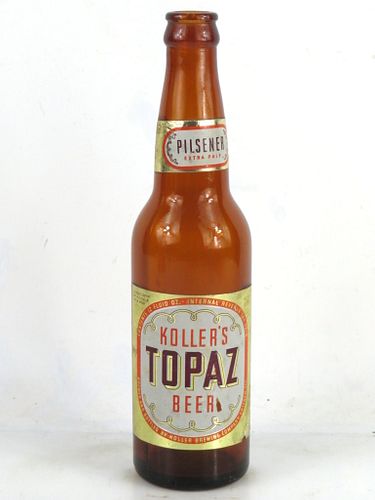 1944 Koller's Topaz Beer 12oz Longneck Bottle Chicago Illinois