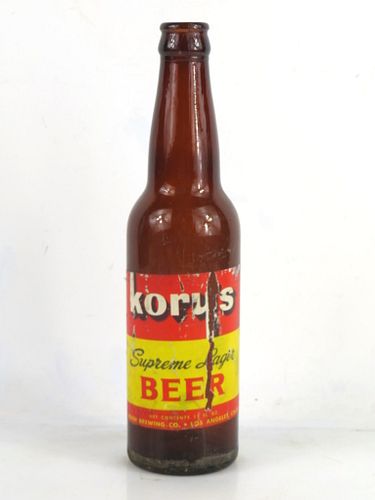 1957 Kory's Beer 12oz Longneck Bottle Los Angeles California