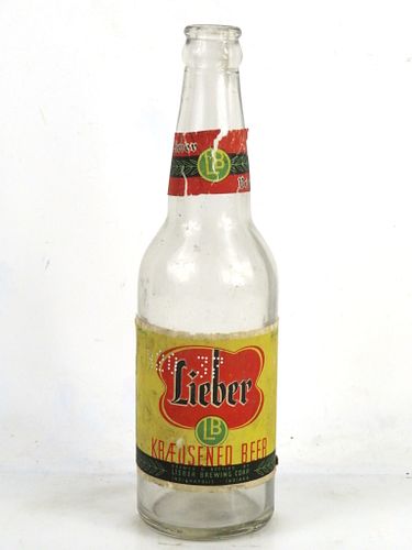 1937 Lieber Kraeusened Beer Longneck Bottle Indianapolis Indiana