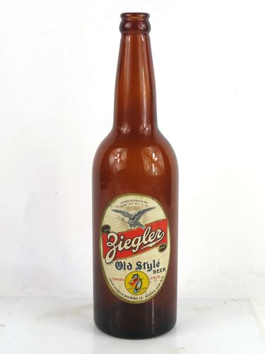 1936 Ziegler Old Style 22oz Longneck Bottle Beaver Dam Wisconsin