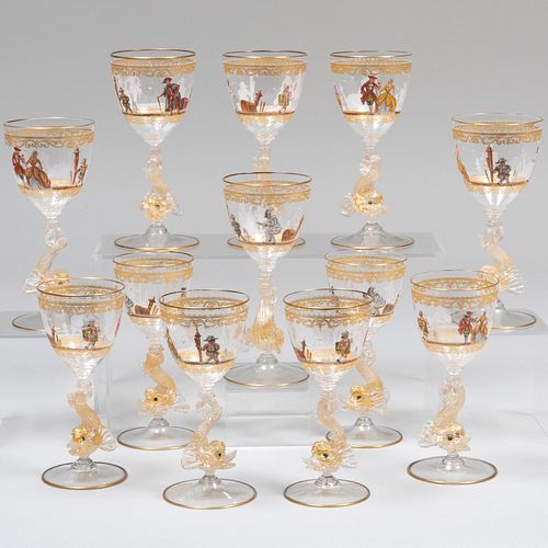 Set of Twelve Venetian Enameled Glasses