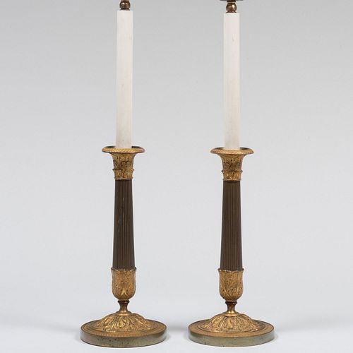 Pair of Charles X Ormolu & Patinated-Bronze Candlesticks
