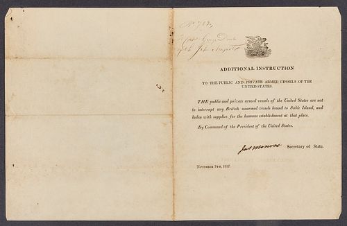 Documents signed James Monroe Sec of State 1812