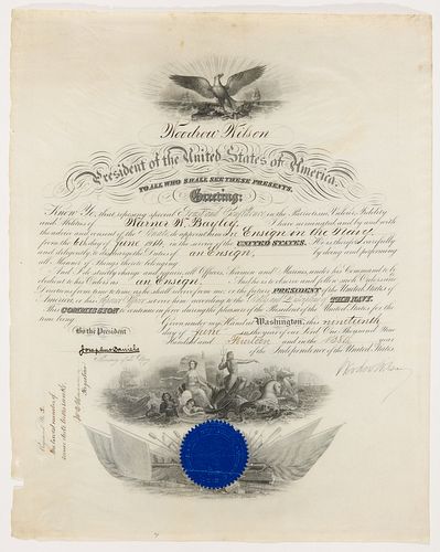 Signed Woodrow Wilson Naval Appointment Document