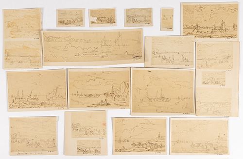 CONRAD WISE CHAPMAN (AMERICA, 1842-1910), ATTRIBUTED, FRENCH BEACH SCENE SKETCHES, LOT OF 20