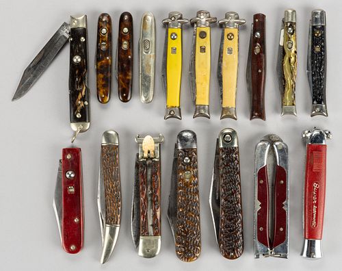 ASSORTED ANTIQUE / VINTAGE AUTOMATIC AND OTHER POCKET KNIVES, LOT OF 17