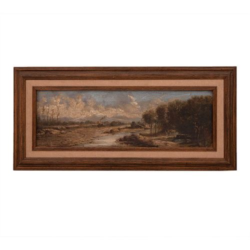 ANTONIO ORELLANA. Sin título (paisaje). Firmado y fechado 1895. Óleo sobre tela. 23 x 65 cm
