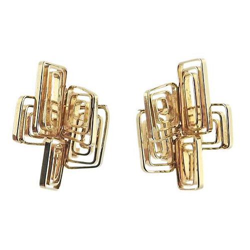 1970s Modernist 18k Gold Geometric Earrings