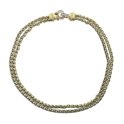 David Yurman 18k Gold Diamond Buckle Double Wheat Chain Necklace