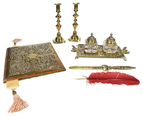 Group of Six Brass Desk Objects